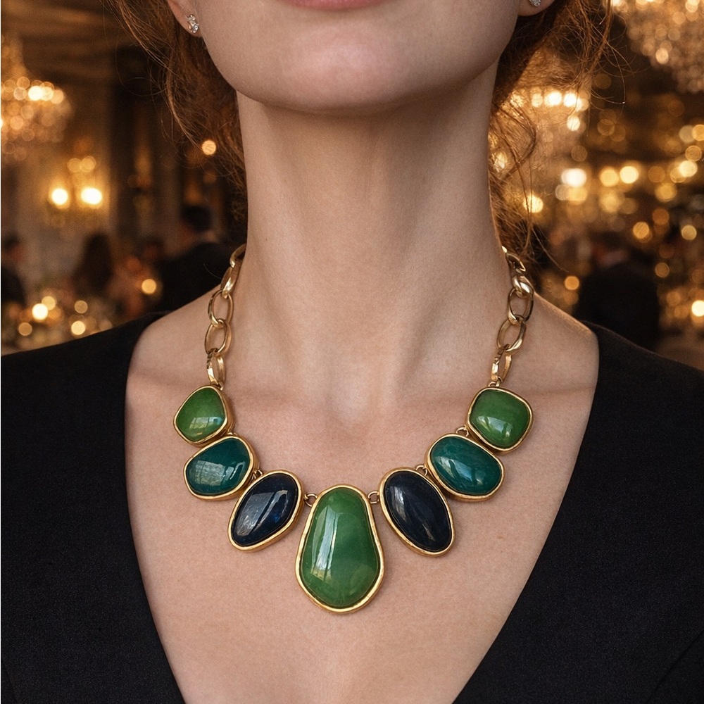 Chico's Green and Gold Statement Necklace